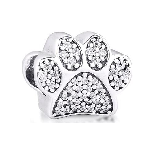 CKK Fit Pandora Bracelet 925 Sterling Silver Beads Sparkling Dog Paw Print Charms DIY Jewelry Making Kralen Wholesale