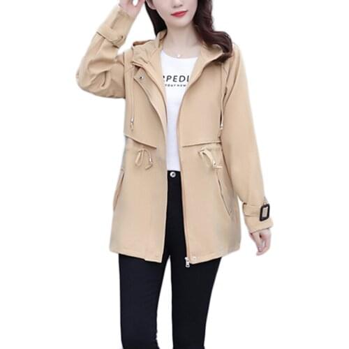 Spring Autumn Casual Trench Coat New Plus Size Womens Windbreake Female Hooded Parka Long Career Outerwear Gabardina De Mujer