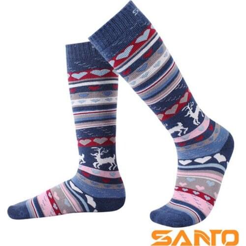 Kids Skiing Socks (2 Pairs/lot) SANTO S075/S076 Cotton Children Sports Socks Knee-High Warm Outdoor Hiking Socks