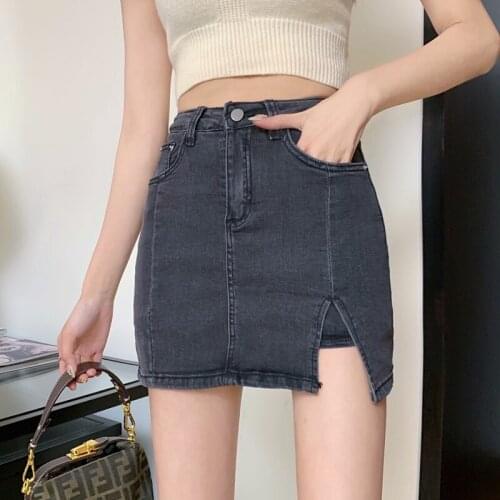 Denim Skirt 2021 High Waist Summer Fashion Outfits Y2k E Girl Wrap Hip Jeans Pencil Skirts Womens Solid Color Casual Streetwear