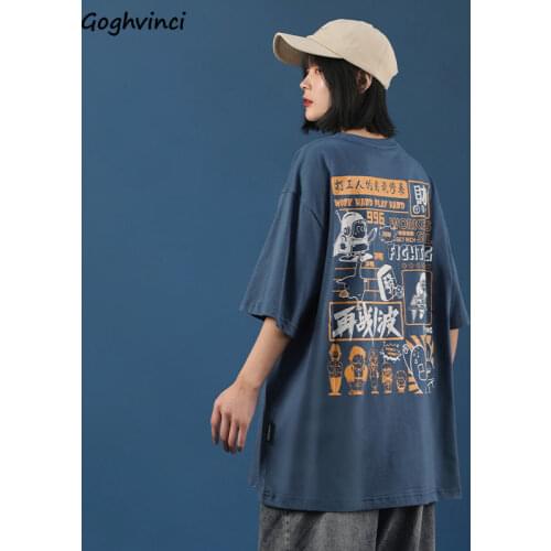 Short Sleeve T-shirts Women Fashion Chic Harajuku Cartoon Printing Korean Style Loose Casual Tees Couples Hip-hop High Street BF