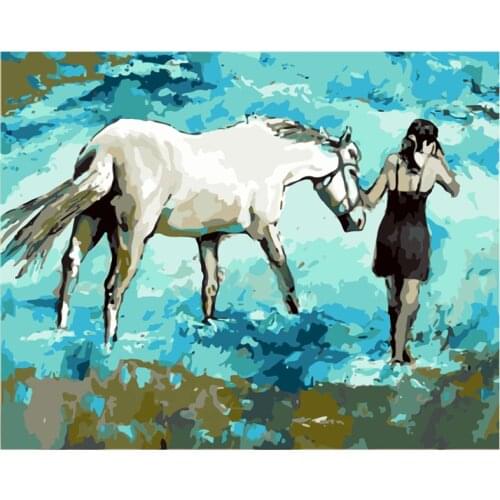 Painting By Numbers DIY Dropshipping Big size White horse and beauty Animal Canvas Room Decoration Art picture Child Gift