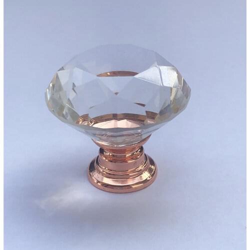 KK&FING 1PC Crystal Glass Furniture Handle Crystal+Zinc Alloy Rose Gold Cabinet Handle and Knobs Kitchen Dressing Table Hardware