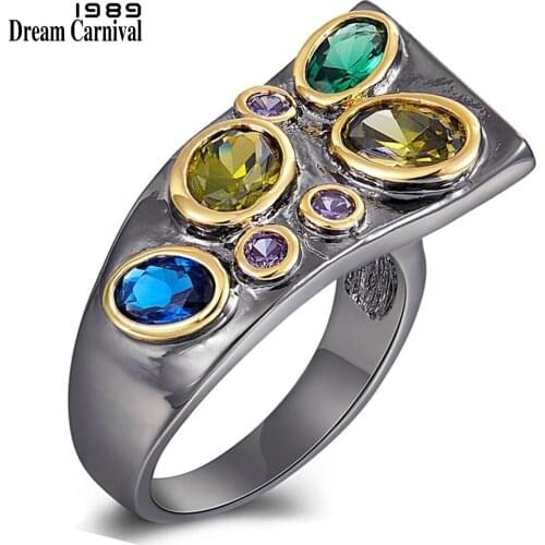 DreamCarnival1989 Original Multi-Colors Zirconia Rings for Women Creative Look Gothic Wedding Unique Anniversary Jewelry WA11784