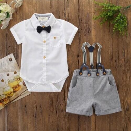PUDCOCO Toddler Infant Baby Boy Gentleman Clothes Short Sleeve Shirt Romper Top Bib Pants Shorts Outfit Set 0-24M