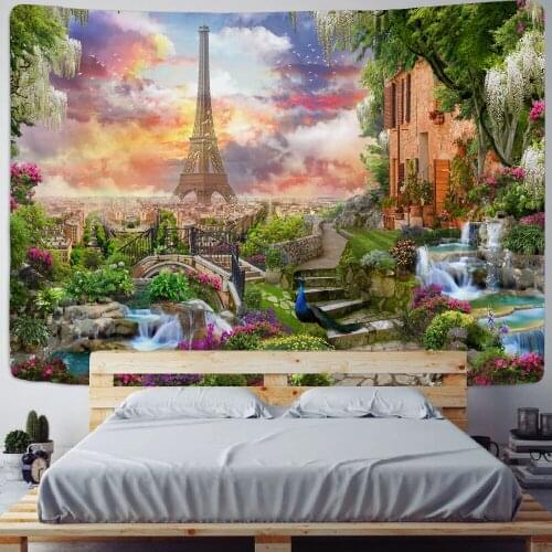 Beautiful Flowers landscape Tapestry Wall Hanging Garden Paris Tower Beach Wall Tapestry Backdrop Wall Cloth Carpet Tapestries