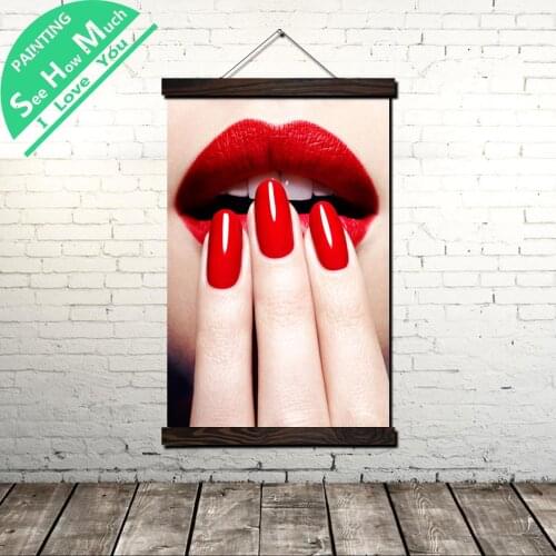Red Lips and Nail Scroll Painting Canvas Vintage Poster and Prints Wall Art Pictures Living Room Bedroom Farmhouse Decoration