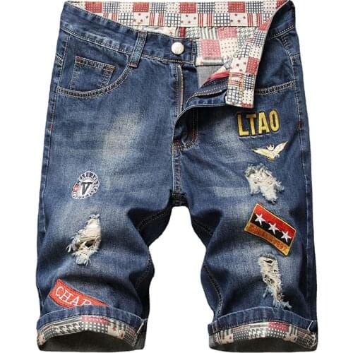 Summer Mens New Ripped Hole Jeans Short Vintage Destroyed Ripped Loose Casual Male Denim Shorts Plus Size 28-40