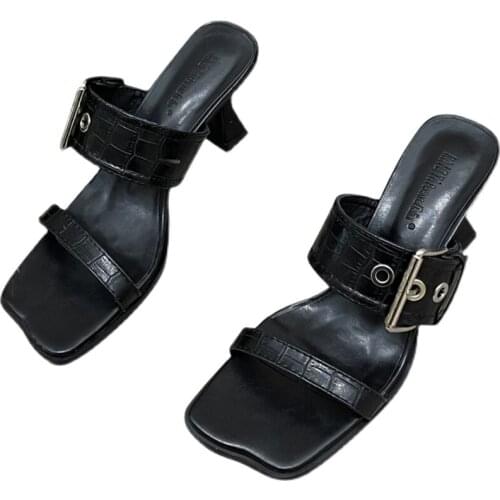 Summer head Peep Toe High Heel Slippers Fashion Narrow Band Thin Heels Slides Ladies Party Shoes NEW Sexy Slippers Women