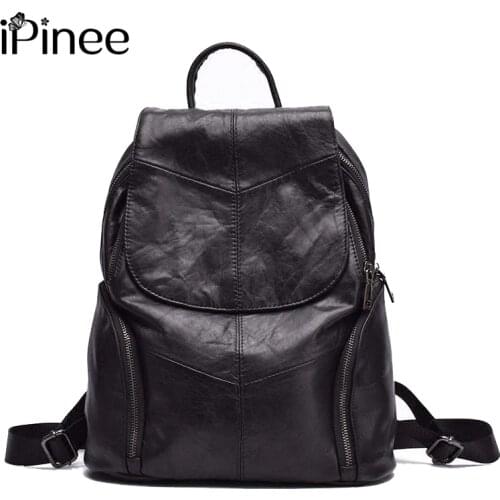 IPinee Hot Sale Really Cowhide Genuine Leather Backpack Fashion Designer Womens Bag Laptop School Bags