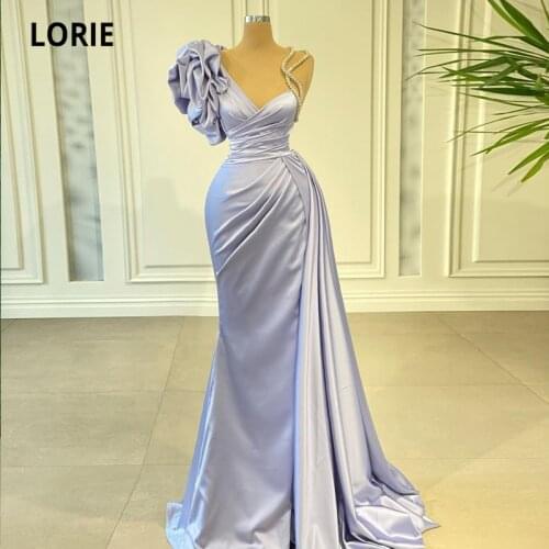 LORIE Arabic Evening Dress 2021 One Shoulder Satin Ruched Dubai Prom Dress Mermaid Celebrity Birthday Party Gowns Dresses