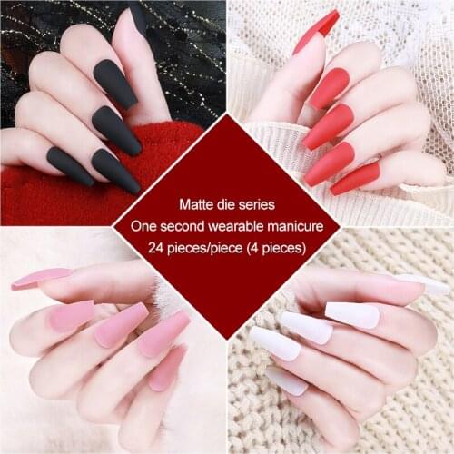 24pcs/set Frosted Full Cover Fake Nail Artificial Press on Long Ballerina black/White False Coffin Nails Art Tips Manicure Tool