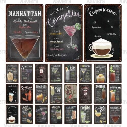 Retro Style Metal Tin Sign Bar Cafe Cocktail Drink Blackboard Iron Plate Iron Craft Wall Art Wall Decoration Metal Iron Painting