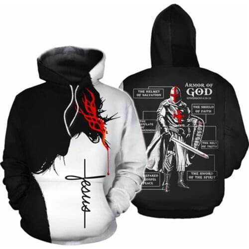 Knights Templar Armor Hoodies Jacket Crusader Cross Medieval Sweathsirt Pullover Full Printed 3D Mens Hoodie Tracksuit Carnival