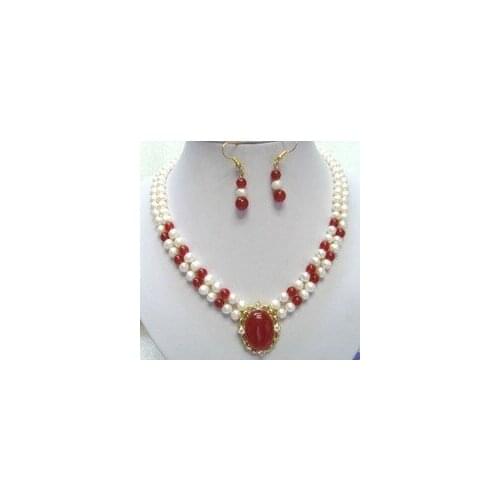 Pearl jewelry sets choker maxi for women charms word Fine gem white pearl necklace pendant earring set