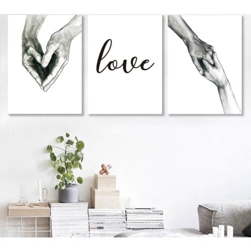 Nordic Modern Hand in Hand Black White Painting Canvas Home Decor Bedroom Living Room Wall Art Decoration Painting by Numbers