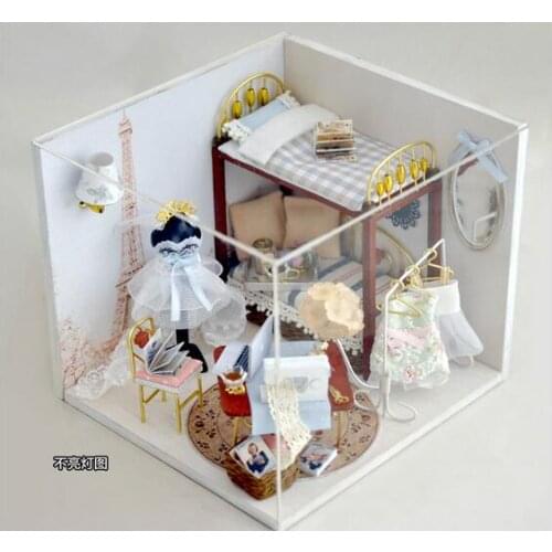 Newest DIY Wood Doll House with Furniture,Romantic Purple House Miniature Dollhouse Assembling Toys for Kids Birthday Present