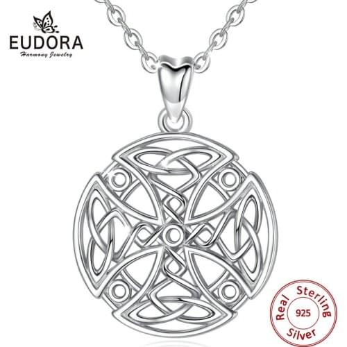 EUDORA Sterling Silver Celtics Cross Knot Pendant necklace polishing silver Charm New Fashion Jewelry for Women Party gift D446