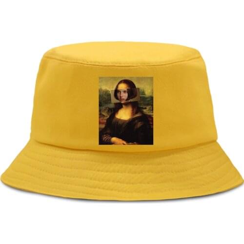 Mona Lisa Hip Hop Printing Bucket Hats Outdoor Casual Fisherman Hat Foldable Beach Panama Cap Sunscreen Cotton Fishing Sun Caps