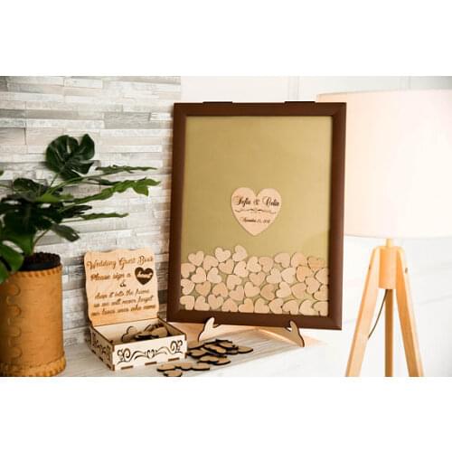Personalised brown Rustic wooden wedding engraved Alternative guestbooks frame memory drop box signature guest books
