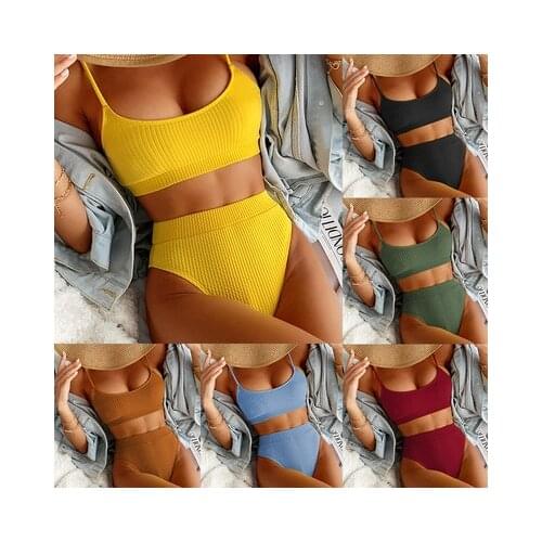 Sexy U-shape High Waist Bikinis Swimsuits Women Push Up Swimwear Ribbed Strap Bathing Suit Biquini Brazilian Bikini Beachwear