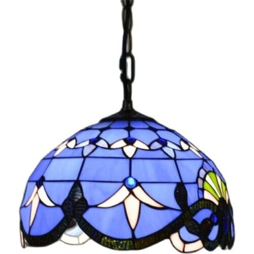 Tiffany Glass Pendant Light for Bar Restaurant Foyer Dia 30cm Blue Vintage Retro Colorful Glass Suspension 1188