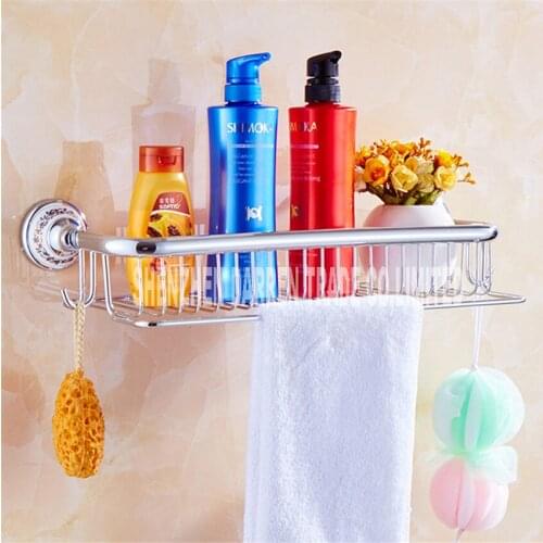 Full Copper Antique Brass Blue & White Porcelain Bathroom Single-Tier Bathroom Storage Rack Wall Mount Bathroom Shelf Hot Sale