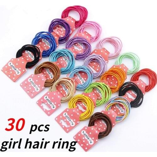 30Pcs/set Pure Color Fashion Child Rubber Bands Hair Accessories Candy Colors Hair Elastics for Girls Kids Headwear Wholesale