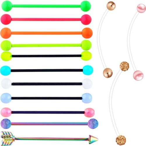 10 Set 14g Industrial Barbell Earring Piercing Surgical Steel Acrylic Cartilage Sexy Pregnancy Navel Belly Button Rings 140pcs