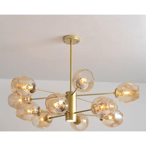 Nordic Gray Glass Pendant Lights Chandelier Lighting Modern Iron Art Hanging Lamps Living Room Decor Bedroom Lighting Fixtures