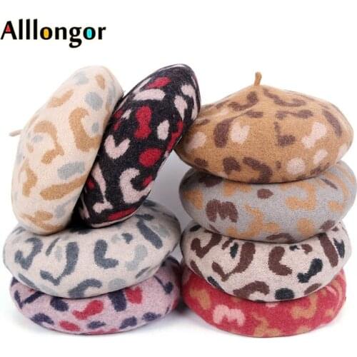 Wool Hat Beret Femme High Quality 2020 Winter Warm leopard print Autumn Slouchy Girl hat ladies boina francesa mujer french hat