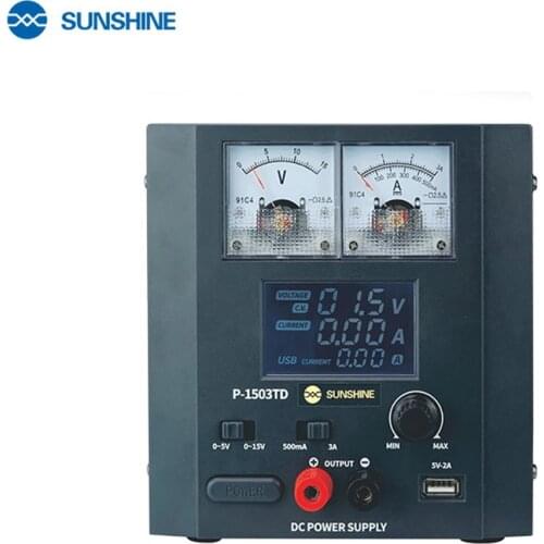 SUNSHINE P-1503TD 15V 3A Smart DC Power Supply Adjustable USB charging switch Detect For telephone repaircurrent and voltage