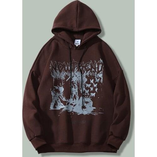 Gothic Dark Letter Printing Hoodie Sweatshirts Hip Hop Butterfly Print Hooded Pullover Autumn Couple Oversized Thickened Hoodies