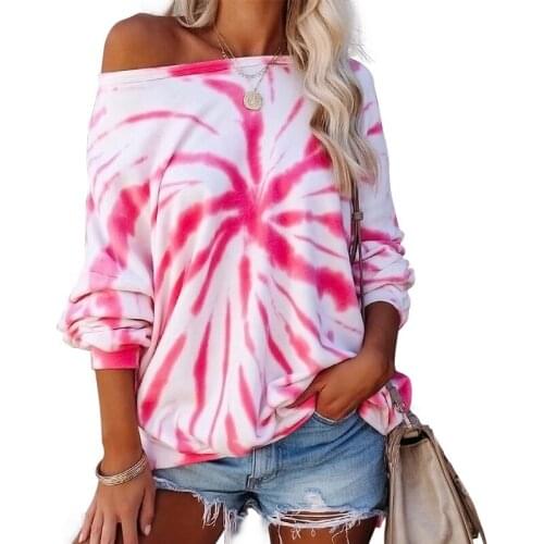 Tie Dye T Shirt Women Long Sleeve Oversize Top Tee O Neck Loose Print Tshirt Clothes 2020 Autumn Color Print Tshirt Clothing