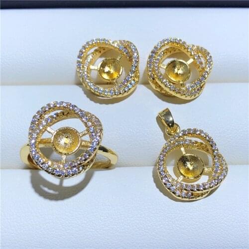 Gorgeous Pendant Earrings Ring Set Mountings Findings Settings Jewelry Set Part Fittings Charm Accessories for Lady Girls Female