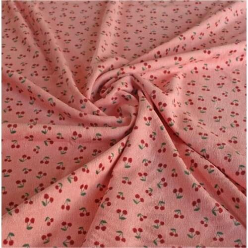 Corduroy Fabric Fresh And Sweet Pink Small Cherry Floral Shirt Dress Girls Clothes Printing Handmade DIY Fabric