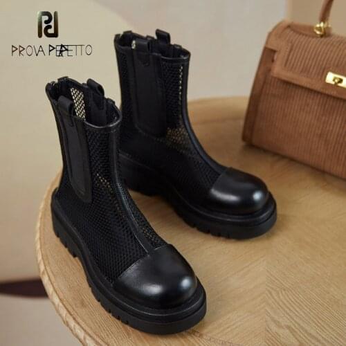 Spring and summer new white black fashion hollow mesh boots new thick-soled round toe sandals Chelsea Martin boots