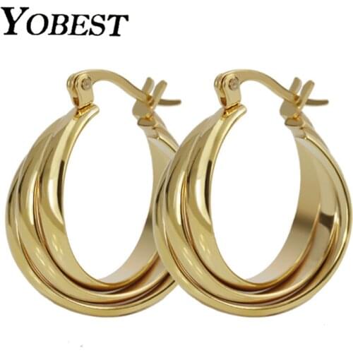 YOBEST Stainless Steel Earrings Gold-Color Beautiful Fashion Jewelry Earrings Hot Sale Three Line Ripple Earrings