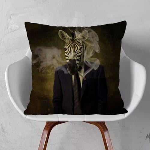 Zebra Horse Sheep Animals Throw Pillow Cover Cushion Case 45X45cm Beige Linen White Polyester Kissenbezug Home Decoration