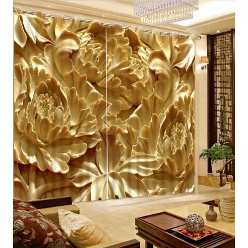 Yellow 3D Window Curtains Luxury Blackout Living Room wedding bedroom Cortinas Drapes Rideaux Customized size flower pillowcase