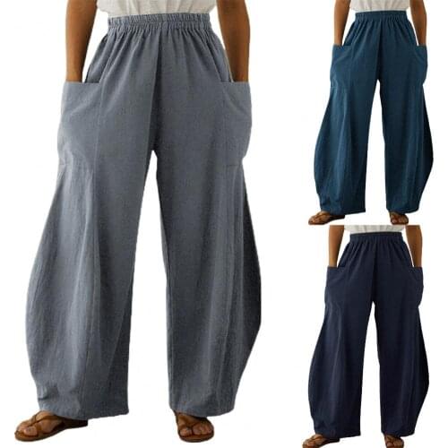 Women Pants Black Jogging Sweatpants Wide Leg Large Pockets Women Elastic Waistband Solid Color Loose Slacks Trousers for Sports