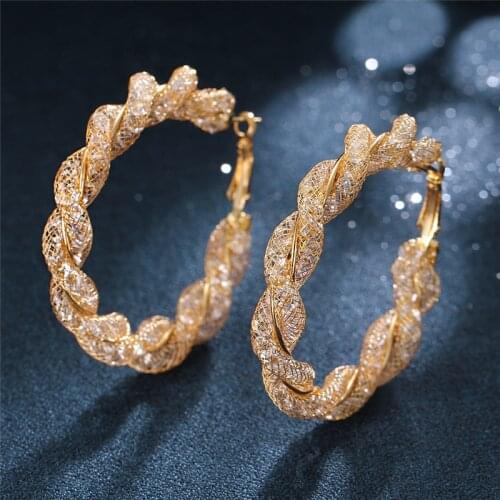 Oversize Geometric Circle Round Hoop Earrings for Women Brincos Cubic Zirconia Hoop Earring Gold Color Party Fashion Jewelry