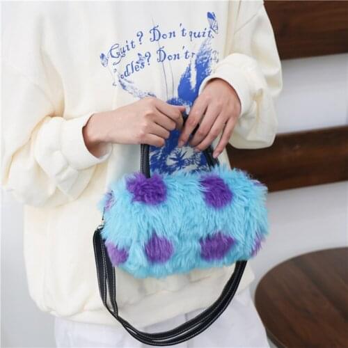 Contrast Color Women Small Shoulder Bags Cool Girls Fashion Design Furry Clutch Purse Handbags Soft Plush Ladies Crossbody Bags