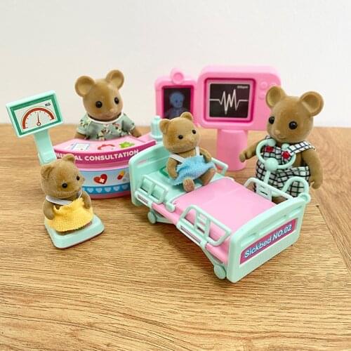 1/12 DIY Forest Animal Family Hospital Set Bear Rabbit Toy Furniture Set Role play doctor set for kids Birthday Gift For Girls