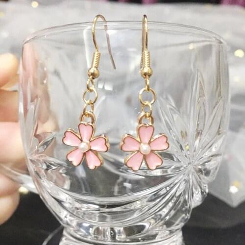 1 Pair Creative Cute Mini Pink Flower Bowknot Bear Paw Earrings Minimalism Cartoon Design Female Ear Hooks Danglers Jewelry Gift