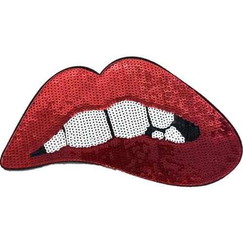 WUYUCONG 1 PC Red Lips Sew on Iron on Patches for Clothes Jacket Large Sequins Lips Embroidery Appliques DIY Sewing Accessories