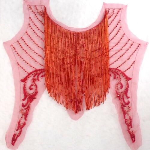 1 piece New fashion gold/red/silver beads fringe patch for decoration dress/fashion design