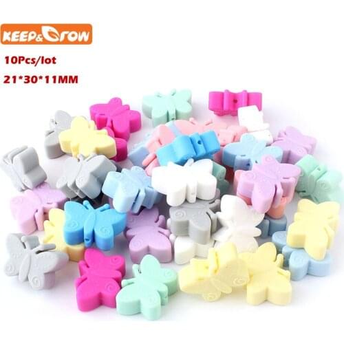 Keep&grow 10Pcs Silicone Beads Butterfly Teething Beads For Jewelry DIY Making Bead BPA Free Silicone Baby Teething Necklace Toy
