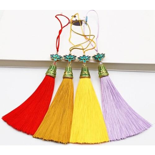 2Pcs 17cm Chinese Style Alloy Lotus Ice Silk Tassel DIY Craft Jewelry Clothes Phone Shell Accessories Home Decor Pendant Tassels