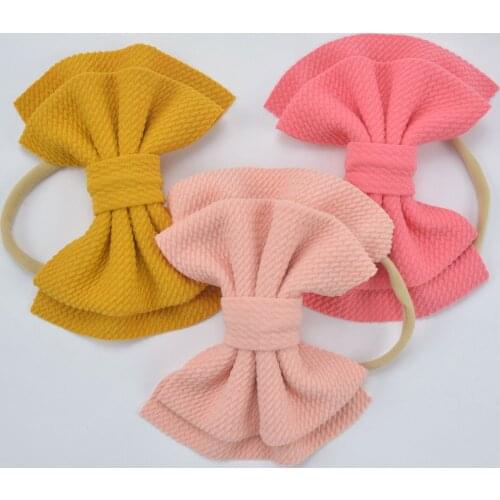 36pc/lot Large 6" Cotton Bow Nylon Baby Headband Girls Hair Bow with Skinny Nylon Headband,School Girl Knotbow Nylon Headbands